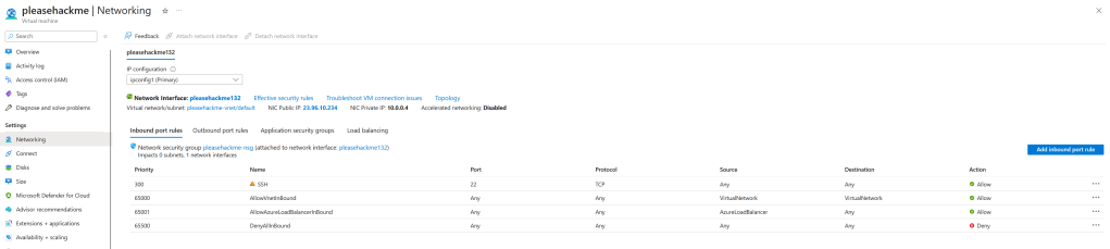 VM with exposed management port
